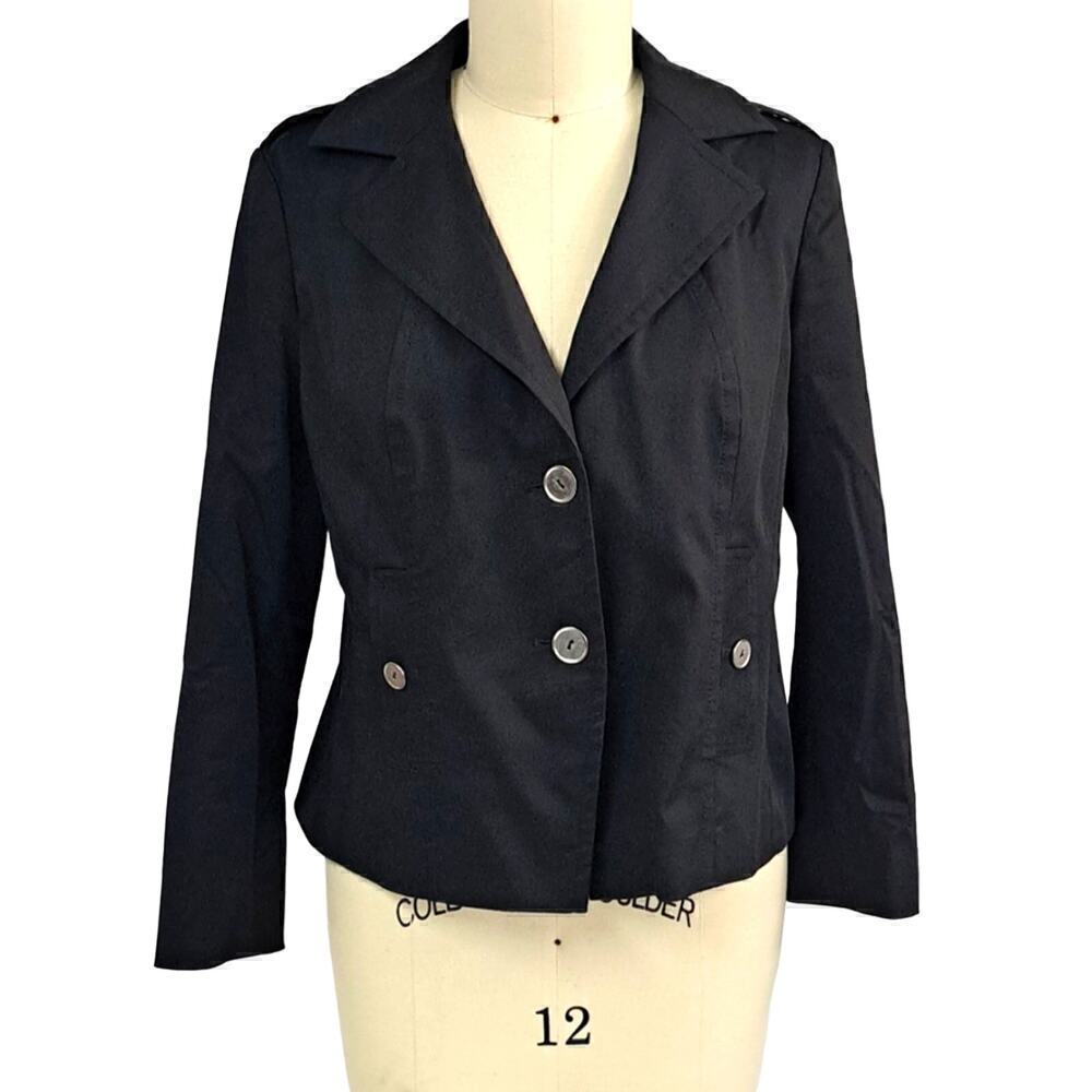 Talbots black Stretch Cotton blazer jacket with silver studs balls trim  Plus 16